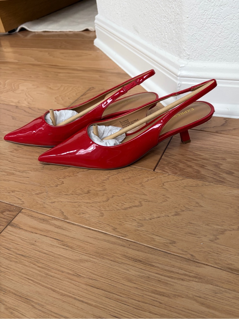 Express Red Patent Slingback Kitten Heels
